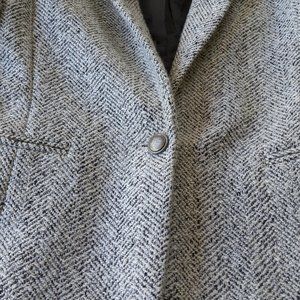 Tweed Black White Herringbone Wool Lined Blazer Jacket 2P 2 Petite XS Small